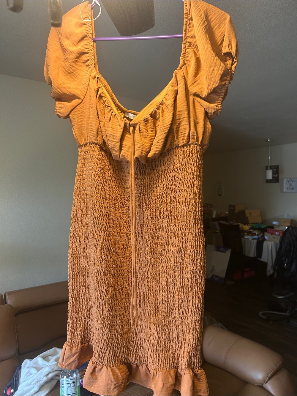 Love Tree Smocked Mini Dress with Off Shoulder Puff Sleeves